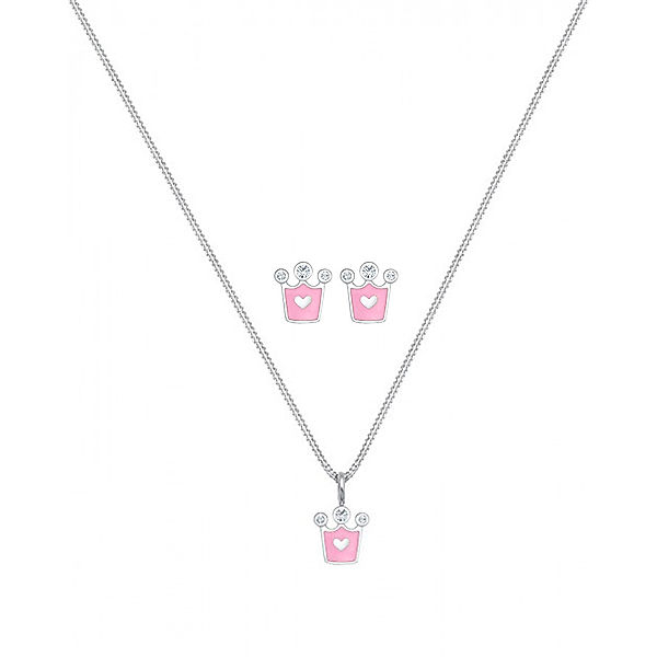 Elli Schmuckset KRONE SWAROVSKI® KRISTALLE 925er Sterling Silber in rosa