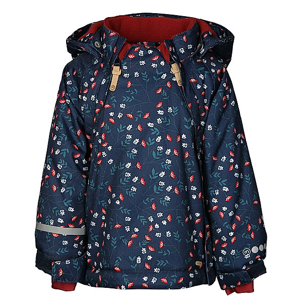 Minymo Schneejacke HERRINGBONE BLUMENRANKEN in navy/rot