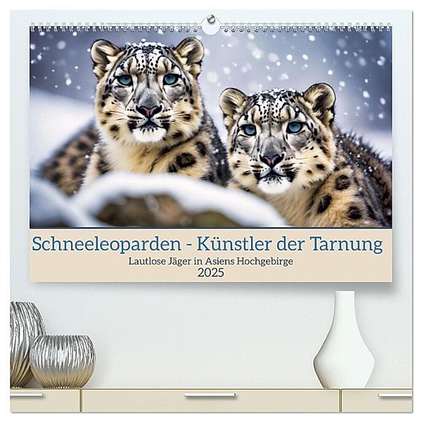 Schneeleoparden - Meister der Tarnung (hochwertiger Premium Wandkalender 2025 DIN A2 quer), Kunstdruck in Hochglanz, Calvendo, Claudia Kleemann