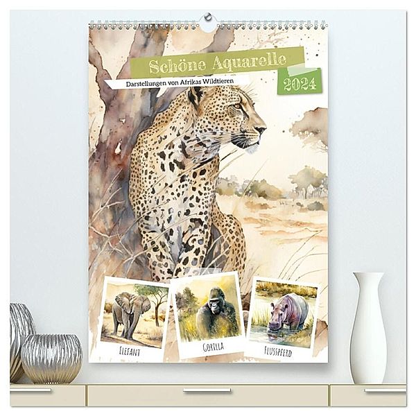 Schöne Aquarelle. Darstellungen von Afrikas Wildtieren (hochwertiger Premium Wandkalender 2024 DIN A2 hoch), Kunstdruck in Hochglanz, Rose Hurley