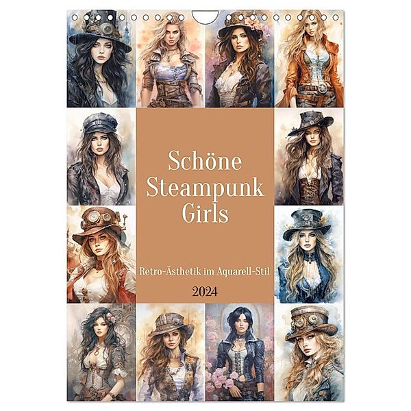 Schöne Steampunk Girls. Retro-Ästhetik im Aquarell-Stil (Wandkalender 2024 DIN A4 hoch), CALVENDO Monatskalender, Rose Hurley