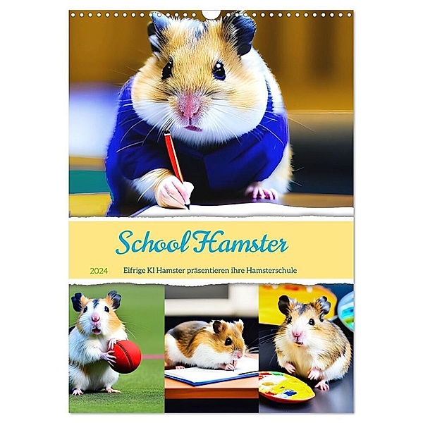 School Hamster - Eifrige KI Hamster präsentieren ihre Hamsterschule (Wandkalender 2024 DIN A3 hoch), CALVENDO Monatskalender, Fred Schimak