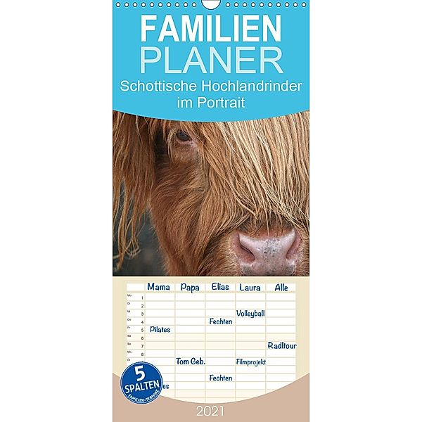 Schottische Hochlandrinder - Highland Cattle im Portrait - Familienplaner hoch (Wandkalender 2021 , 21 cm x 45 cm, hoch), Martina Cross