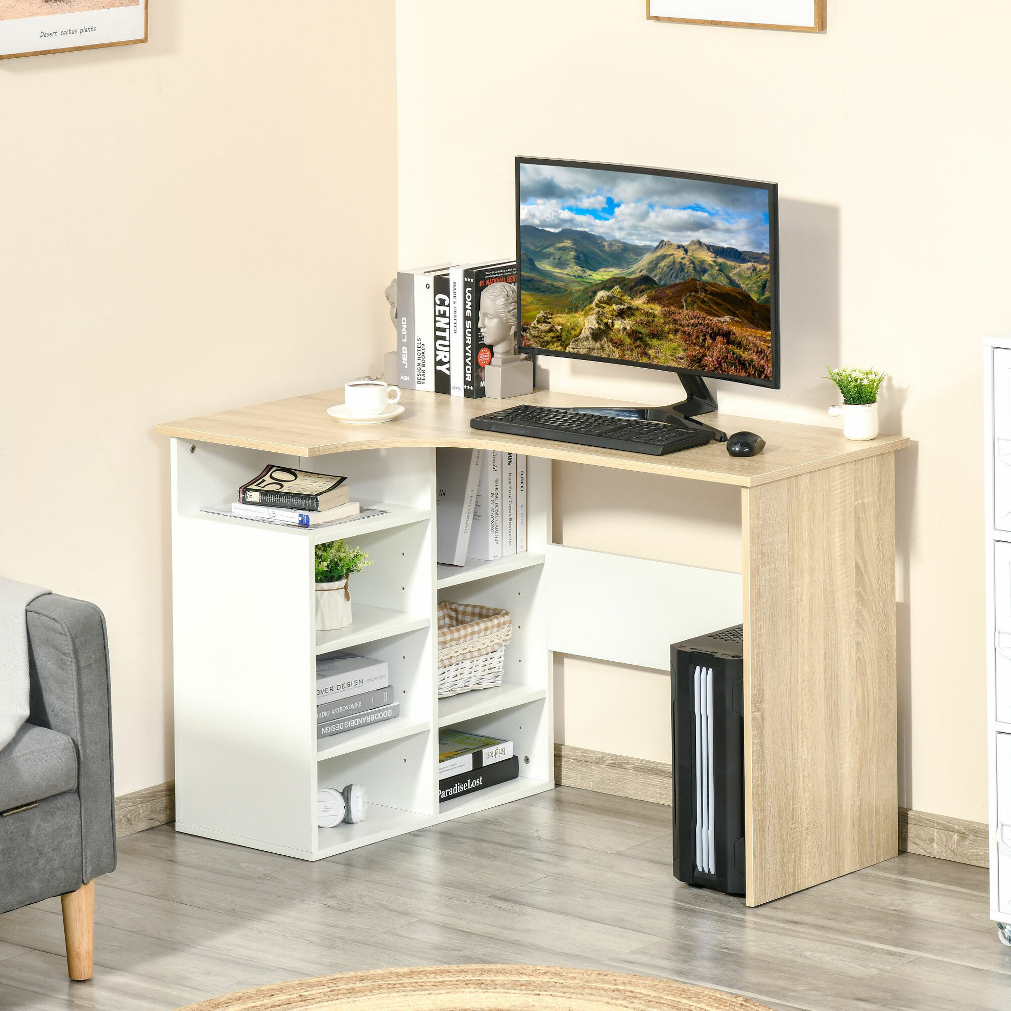 Schreibtisch Platzsparend, L-förmiges Design Farbe: beige | Weltbild.de