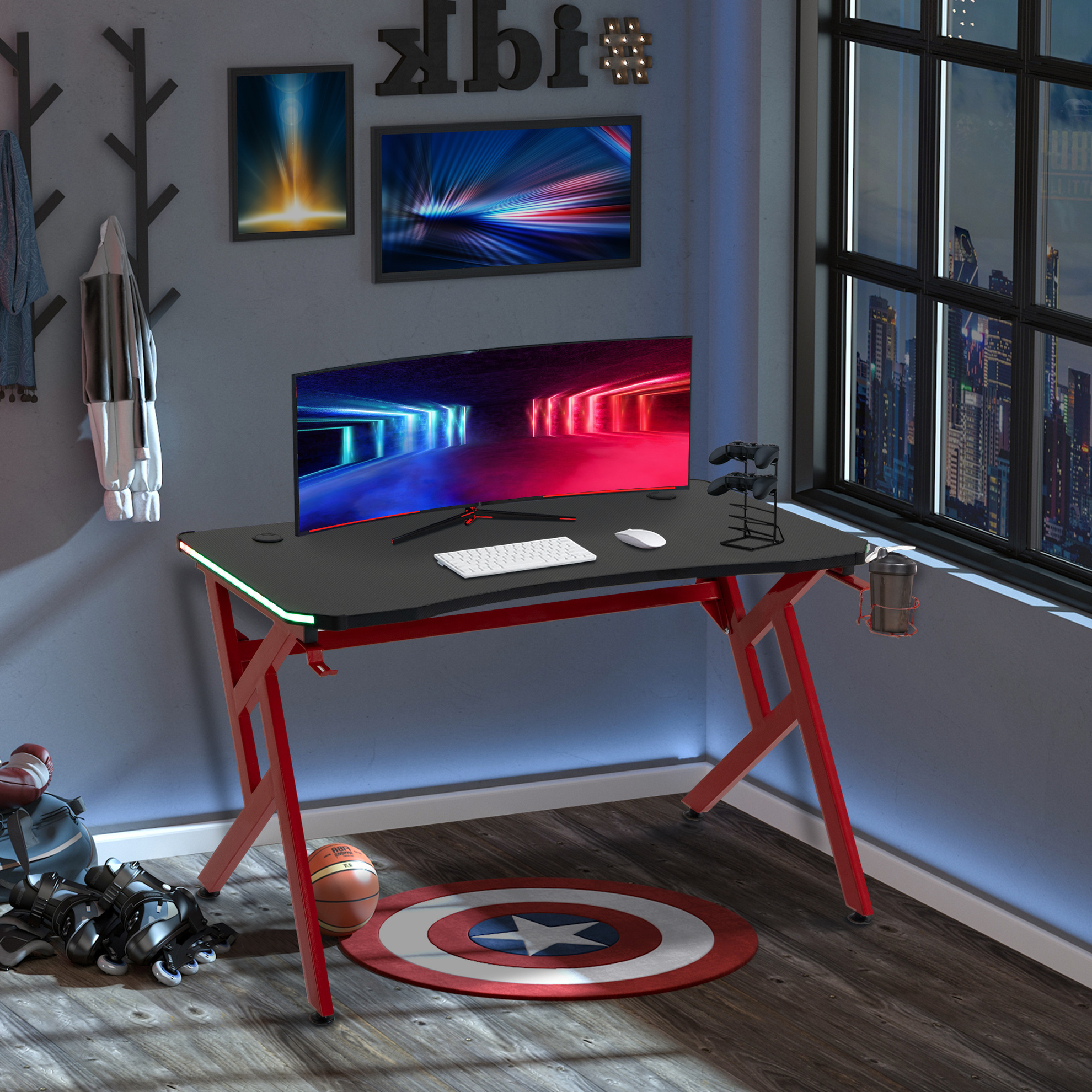 Schreibtisch Viel Arbeits- und Stauraum, 7-farbige RGB-Lichter USB
