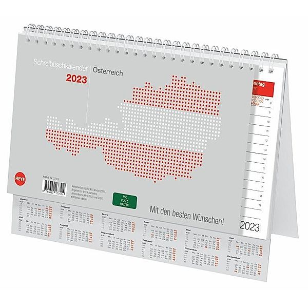 Schreibtischkalender Österreich 2023. Großer Tischkalender zum Aufstellen. Klappkalender mit österreichischen Feiertagen