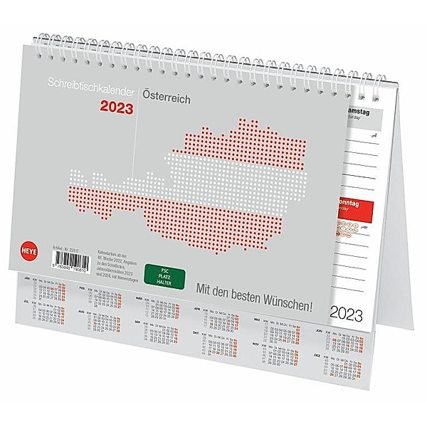 Schreibtischkalender Österreich 2023. Kleiner Tischkalender zum Aufstellen. Klappkalender mit österreichischen Feiertage