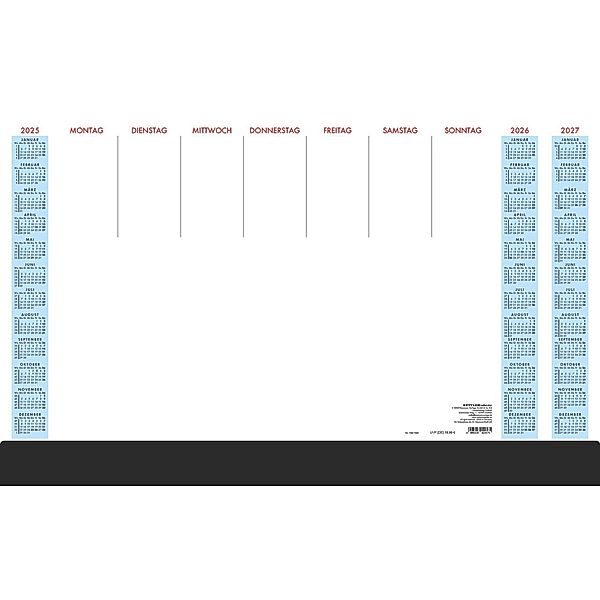 Schreibunterlage mit Schutzleiste 2025 - 59,5x37 cm - 1 Woche auf 1 Seite - 36 Blatt, mit Kartonunterlage - inkl. Dreijahresübersicht - 108-1020