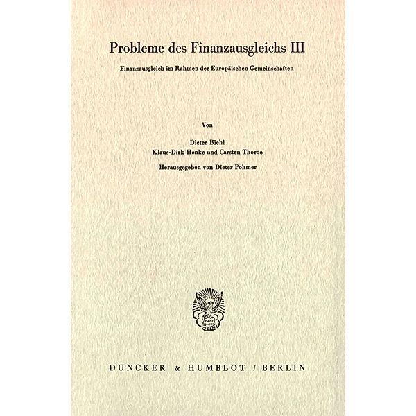 Schriften des Vereins für Socialpolitik / 96/III / Probleme des Finanzausgleichs III.