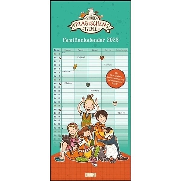 Schule der magischen Tiere Familienkalender 2023 - Wandkalender - Familienplaner mit 5 Spalten - Format 22 x 49,5 cm, Margit Auer