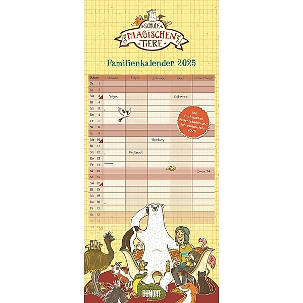Schule der magischen Tiere Familienkalender 2025 - Wandkalender - Familienplaner mit 5 Spalten - Format 22 x 49,5 cm, Margit Auer