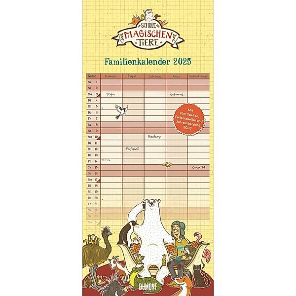 Schule der magischen Tiere Familienkalender 2025 - Wandkalender - Familienplaner mit 5 Spalten - Format 22 x 49,5 cm, Margit Auer