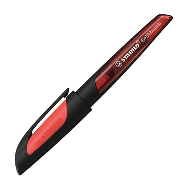 Schulfüller mit Standard-Feder M - STABILO EASYbuddy in schwarz/rot - Schreibfarbe blau (löschbar) - Einzelstift - inklu