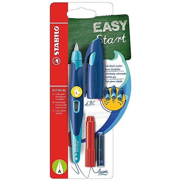 STABILO® Schulfüller STABILO® EASYbirdy Feder A für Linkshänder in mitternachtsblau/azur