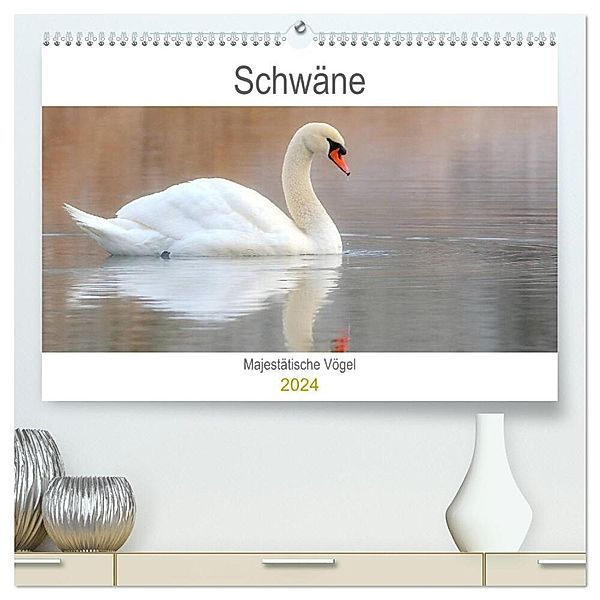 Schwäne Majestätische Vögel (hochwertiger Premium Wandkalender 2024 DIN A2 quer), Kunstdruck in Hochglanz, J. R. Bogner