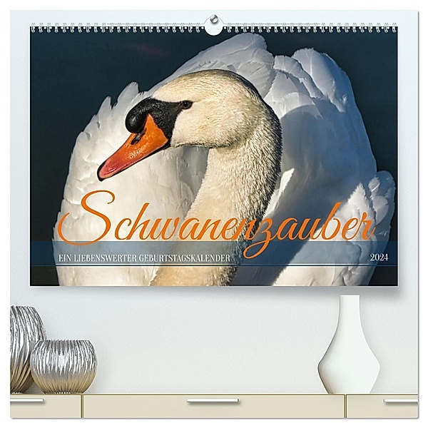 Schwanenzauber (hochwertiger Premium Wandkalender 2024 DIN A2 quer), Kunstdruck in Hochglanz, Sabine Löwer