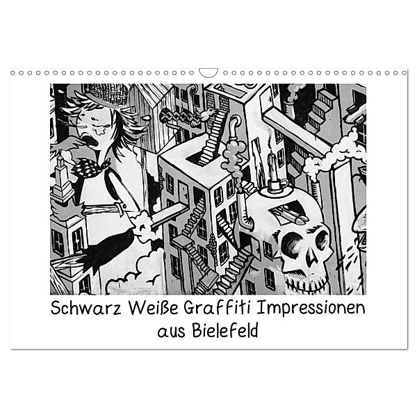 Schwarz Weiße Graffiti Impressionen aus Bielefeld (Wandkalender 2024 DIN A3 quer), CALVENDO Monatskalender, Kurt Schwarzer