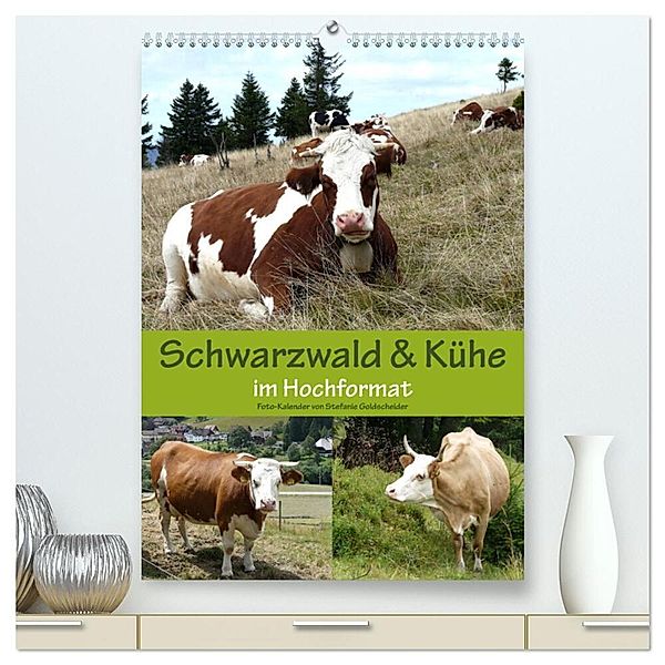 Schwarzwald und Kühe im Hochformat (hochwertiger Premium Wandkalender 2024 DIN A2 hoch), Kunstdruck in Hochglanz, Biothemen, Stefanie Goldscheider