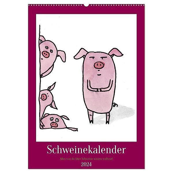 Schweinekalender - Alles was du über Schweine wissen wolltest! (Wandkalender 2024 DIN A2 hoch), CALVENDO Monatskalender, Sandra Brill