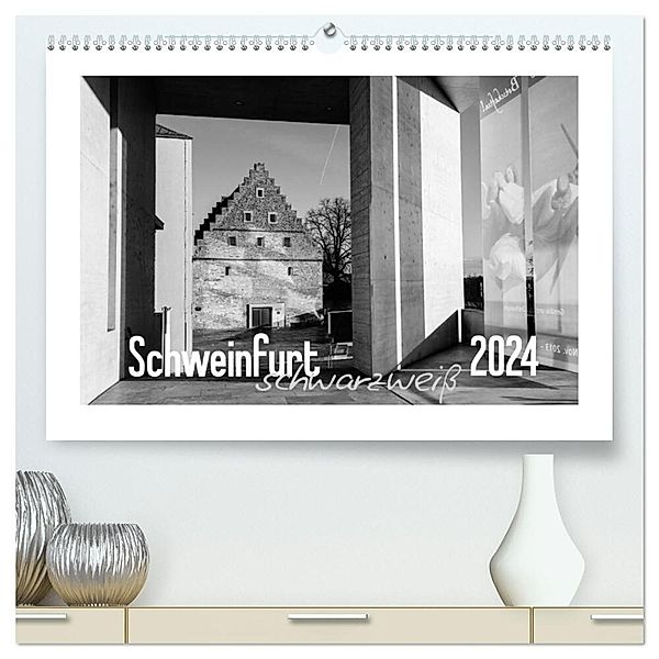 Schweinfurt schwarzweiss (hochwertiger Premium Wandkalender 2024 DIN A2 quer), Kunstdruck in Hochglanz, Olaf Herm