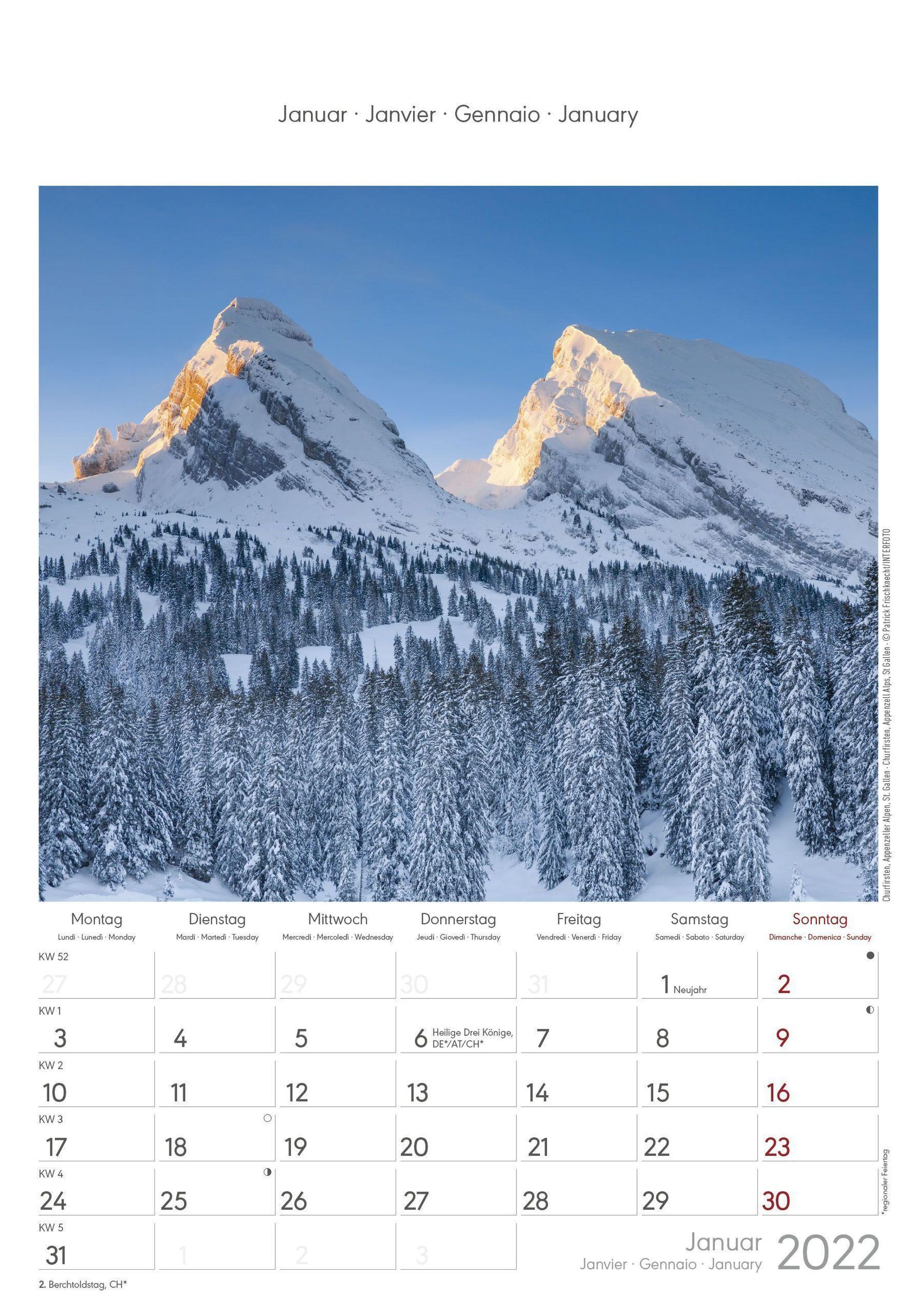 Schweiz 2022 - Bild-Kalender 23,7x34 cm - Switzerland - Regional-Kalender -  Wandkalender - mit Platz für Notizen - Alpha - Kalender bestellen