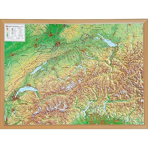 Schweiz, Reliefkarte 1:500.000 mit Naturholzrahmen, André Markgraf, Mario Engelhardt