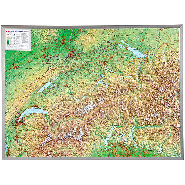 Schweiz, Reliefkarte, Gross, m. Aluminiumrahmen, André Markgraf, Mario Engelhardt