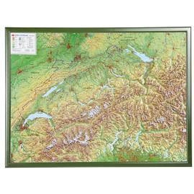 Schweiz, Reliefkarte, Gross, m. Holzrahmen Buch versandkostenfrei
