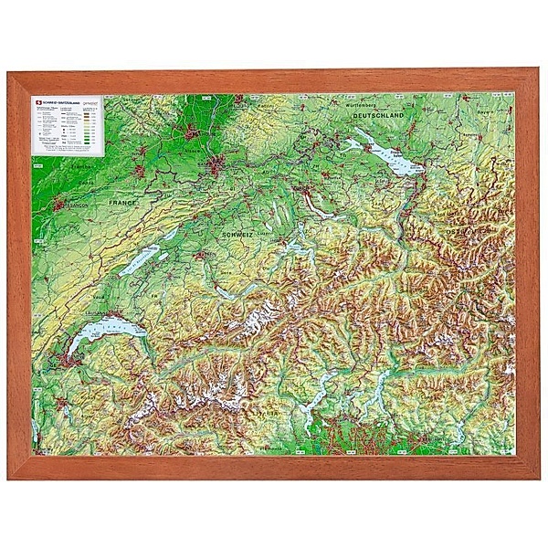 Schweiz, Reliefkarte, mit Holzrahmen. Switzerland, André Markgraf, Mario Engelhardt