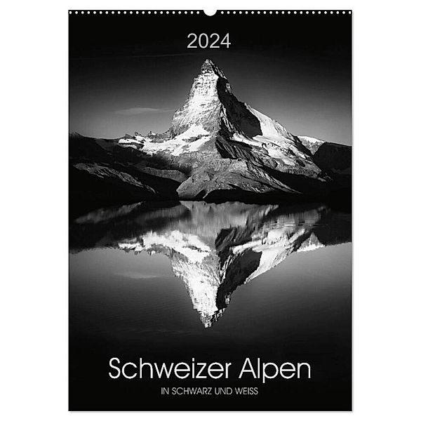 SCHWEIZER ALPEN in Schwarz und Weiß (Wandkalender 2024 DIN A2 hoch), CALVENDO Monatskalender, Lucyna Koch