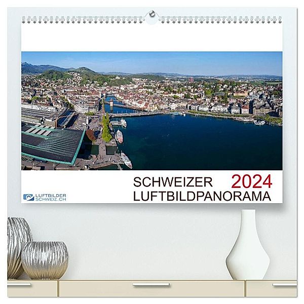 Schweizer Luftbildpanorama 2024 (hochwertiger Premium Wandkalender 2024 DIN A2 quer), Kunstdruck in Hochglanz, André Rühle, Luftbildkalender.ch, Roman Schellenberg