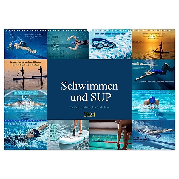 Schwimmen und SUP Begleitet mit coolen Sprüchen (Wandkalender 2024 DIN A2 quer), CALVENDO Monatskalender, Susan Michel