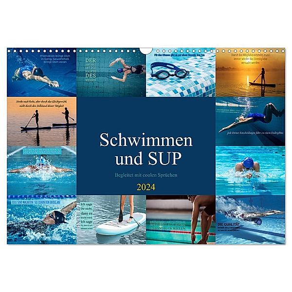 Schwimmen und SUP Begleitet mit coolen Sprüchen (Wandkalender 2024 DIN A3 quer), CALVENDO Monatskalender, Susan Michel