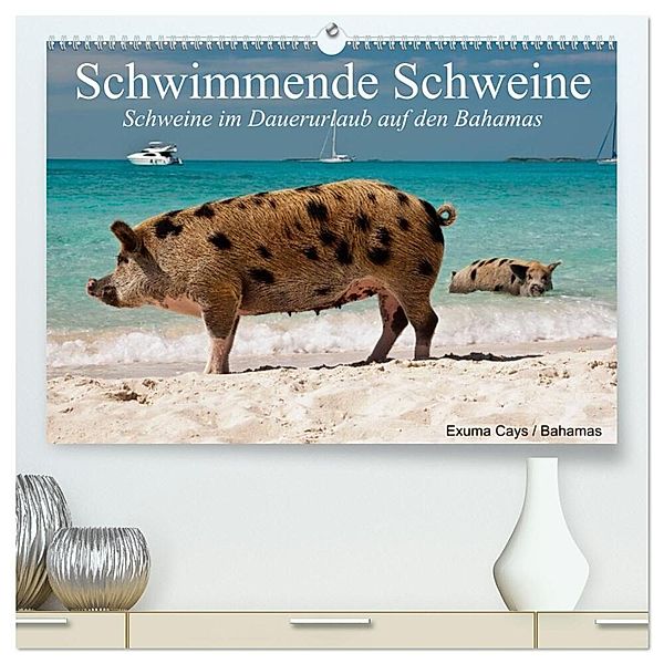 Schwimmende Schweine (hochwertiger Premium Wandkalender 2024 DIN A2 quer), Kunstdruck in Hochglanz, Elisabeth Stanzer