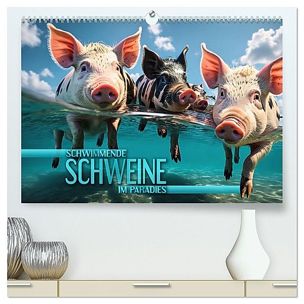 Schwimmende Schweine im Paradies (hochwertiger Premium Wandkalender 2024 DIN A2 quer), Kunstdruck in Hochglanz, Calvendo, Renate Utz