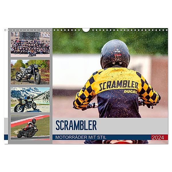 Scrambler Motorräder mit Stil (Wandkalender 2024 DIN A3 quer), CALVENDO Monatskalender, Peter Franko