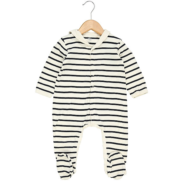 Petit Bateau Second Hand - Strampler STRIPES mit Fuß in weiß/schwarz