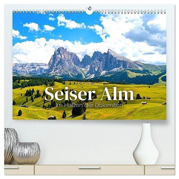 Seiser Alm - Im Herzen der Dolomiten. (hochwertiger Premium Wandkalender 2024 DIN A2 quer), Kunstdruck in Hochglanz, Happy Monkey