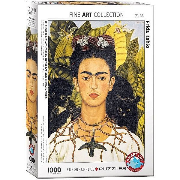 Eurographics Selbstbildnis mit Dornenhalsketten und Kolibri (Puzzle), Frida Kahlo