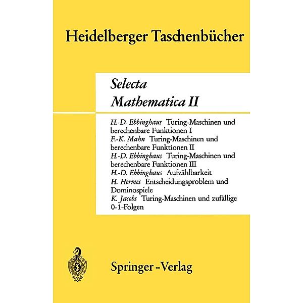 Selecta Mathematica II / Heidelberger Taschenbücher Bd.67, H. D. Ebbinghaus, F. K. Mahn, Hans Hermes, Konrad Jacobs