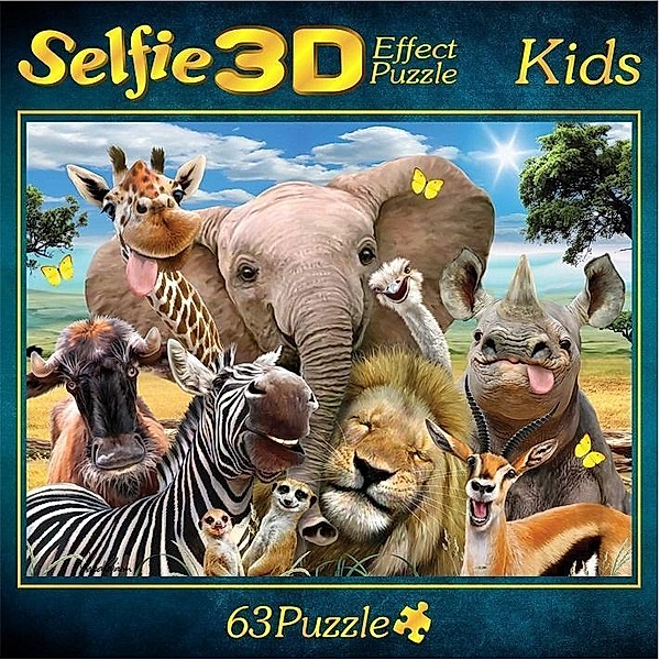 Selfie 3D Effect Puzzle Kids Motiv Afrika 63 Teile