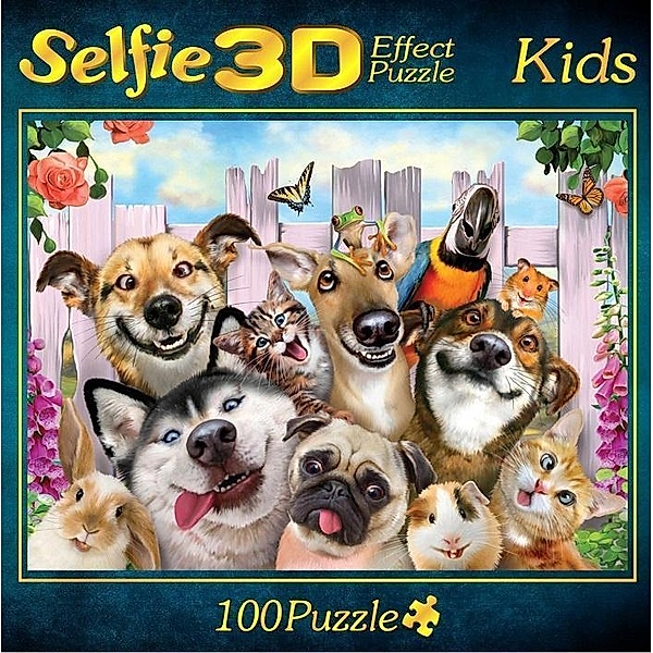 Selfie 3D Effect Puzzle Kids Motiv Haustiere 100 Teile