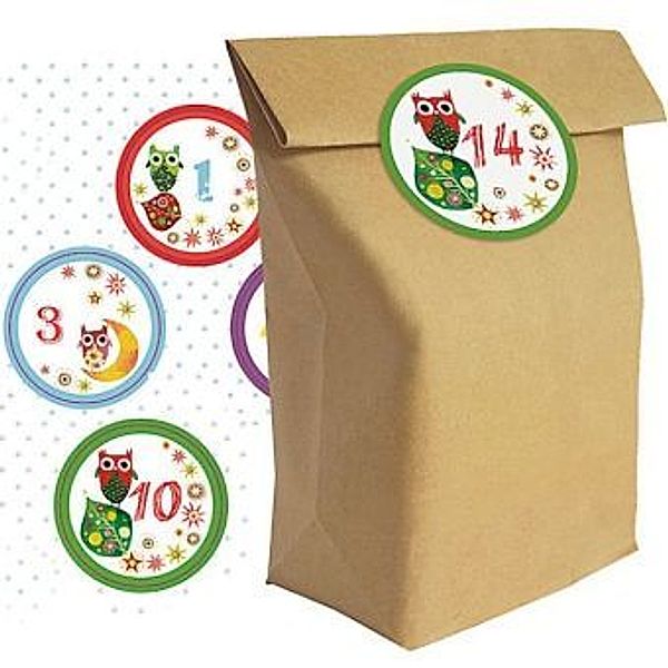 Set aus 24 Adventskalender Tüten Weihnachtseulen