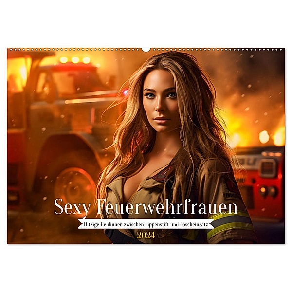 Sexy Feuerwehrfrauen: Hitzige Heldinnen zwischen Lippenstift und Löscheinsatz (Wandkalender 2024 DIN A2 quer), CALVENDO Monatskalender, Calvendo, HollywayArt