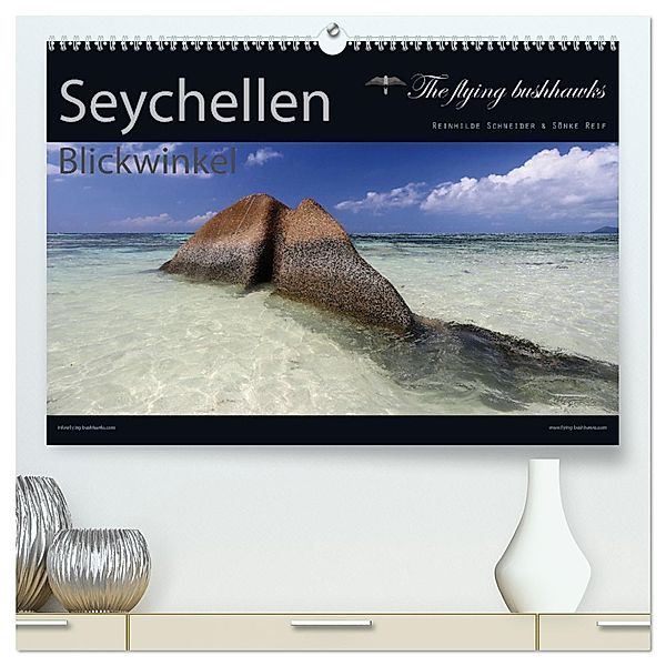 Seychellen Blickwinkel 2025 (hochwertiger Premium Wandkalender 2025 DIN A2 quer), Kunstdruck in Hochglanz, Calvendo, The flying bushhawks