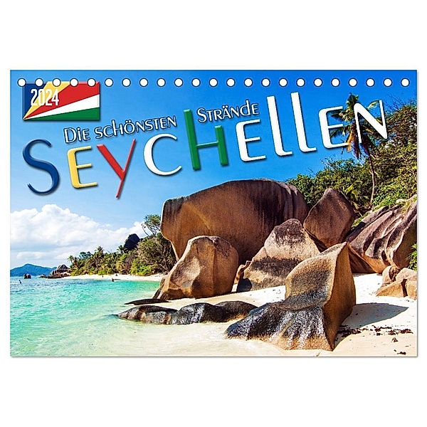 Seychellen - Die schönsten Strände (Tischkalender 2024 DIN A5 quer), CALVENDO Monatskalender, Max Steinwald
