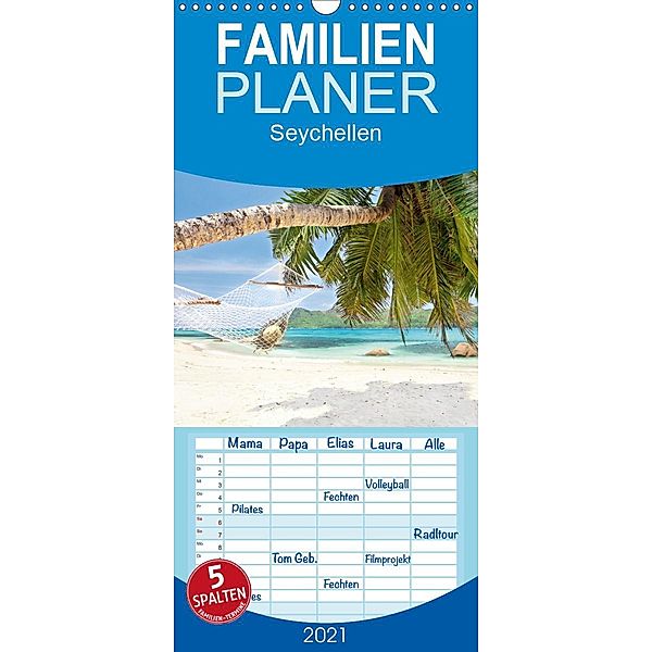 Seychellen - Familienplaner hoch (Wandkalender 2021 , 21 cm x 45 cm, hoch), Jenny Sturm