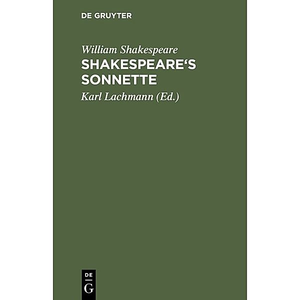 Shakespeare's Sonnette, William Shakespeare