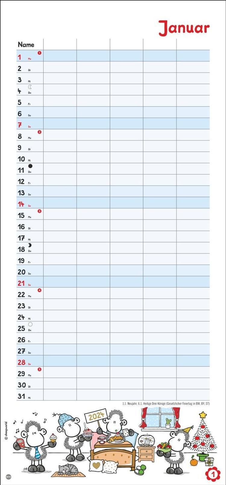 sheepworld Familienplaner 2024. Familienkalender mit 5 Spalten. Liebevoll  illustrierter Familien-Wandkalender mit Schulf - Kalender bestellen