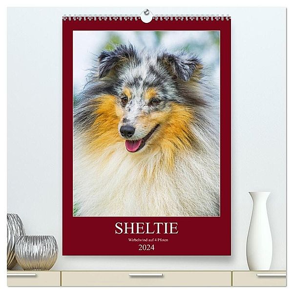 Sheltie - Wirbelwind auf 4 Pfoten (hochwertiger Premium Wandkalender 2024 DIN A2 hoch), Kunstdruck in Hochglanz, Sigrid Starick